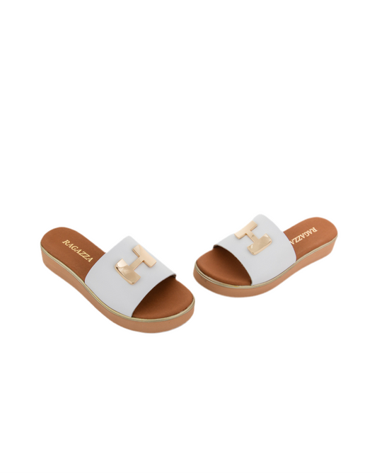 Σανδάλια flatforms δερμάτινα με μεταλλικό σχέδιο Ragazza 01080