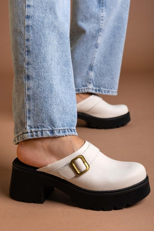 Chunky δερμάτινα clogs Ragazza 01246
