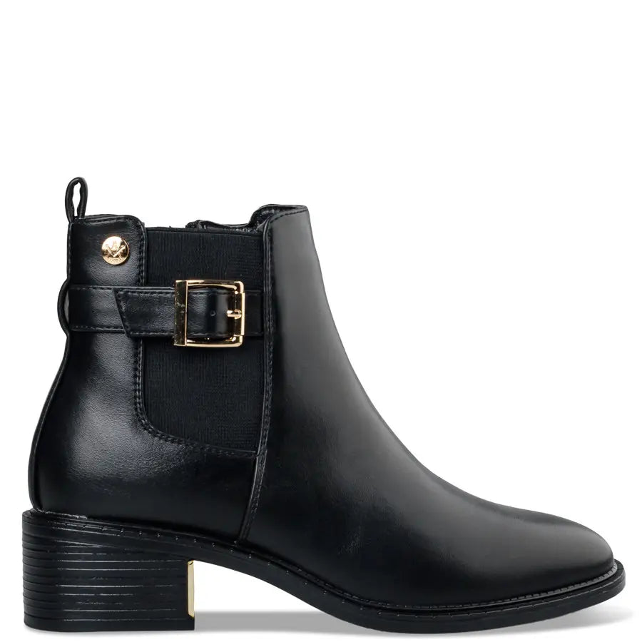 BUCKLE STRAP MID-HEEL BOOTIES