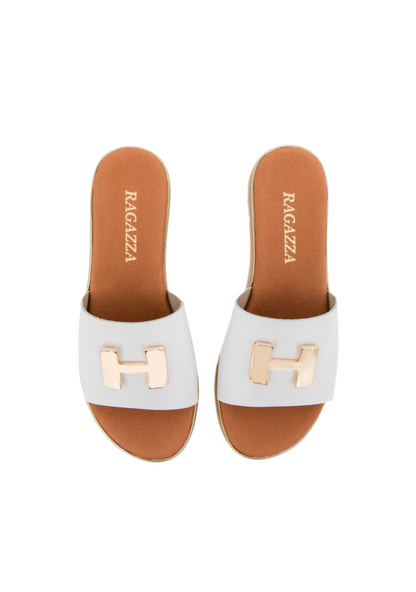 Σανδάλια flatforms δερμάτινα με μεταλλικό σχέδιο Ragazza 01080