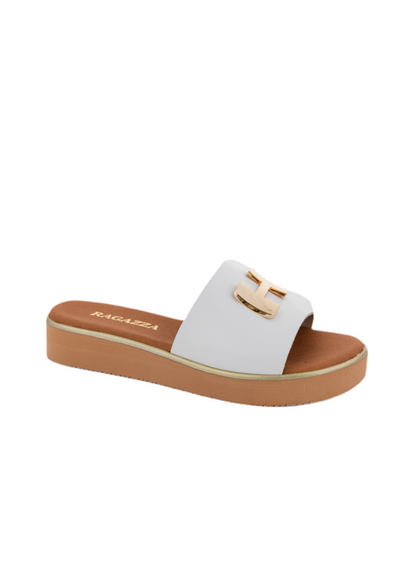 Σανδάλια flatforms δερμάτινα με μεταλλικό σχέδιο Ragazza 01080