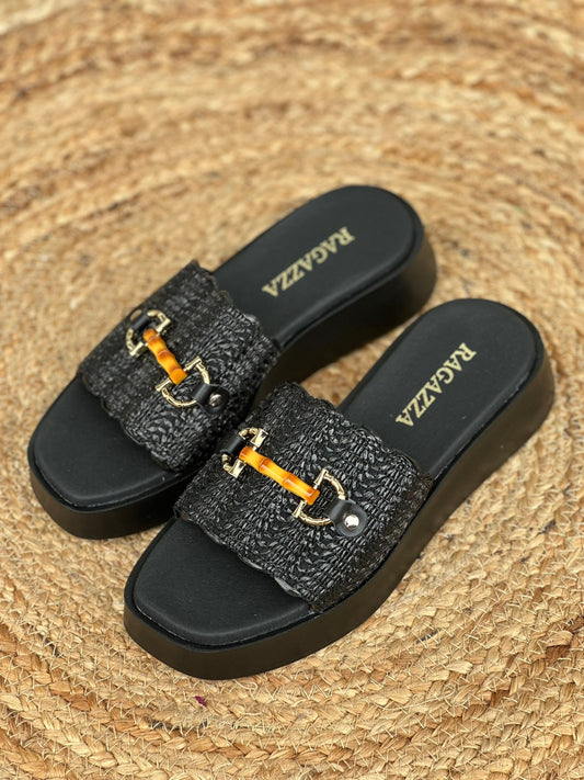 Flatforms δερμάτινα σανδάλια με φαρδιά φάσα Ragazza 01163