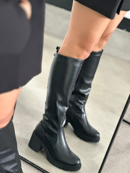 RIDING KNEE-HIGH BOOTS BLOCK HEEL