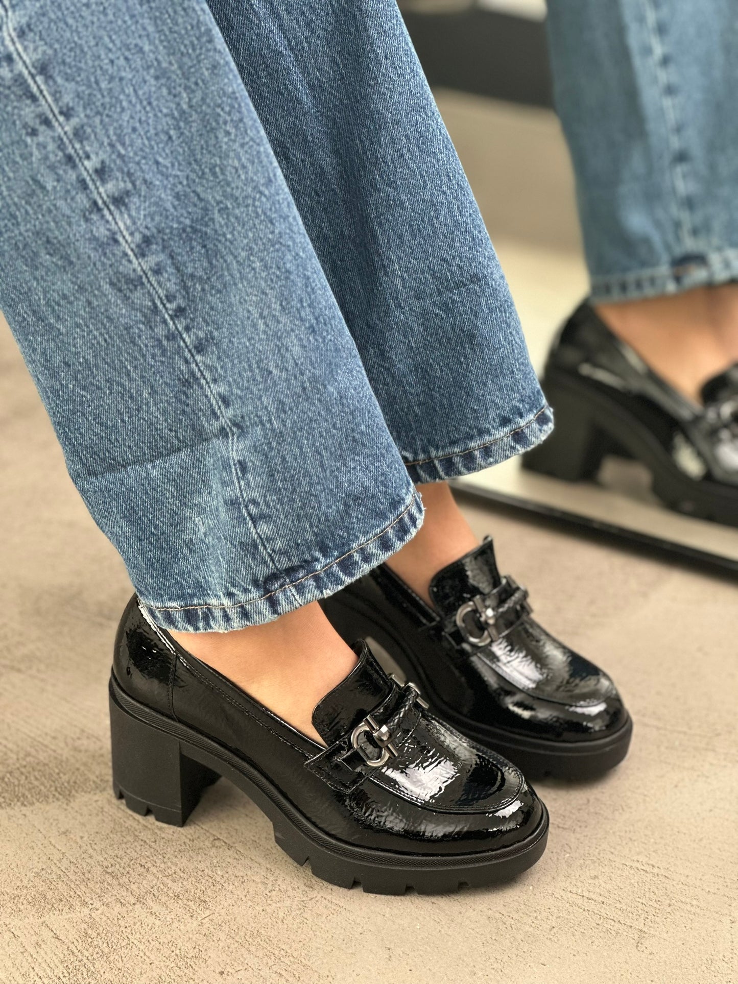 Δερμάτινα LOAFERS με χοντρό τακούνι ZIZEL