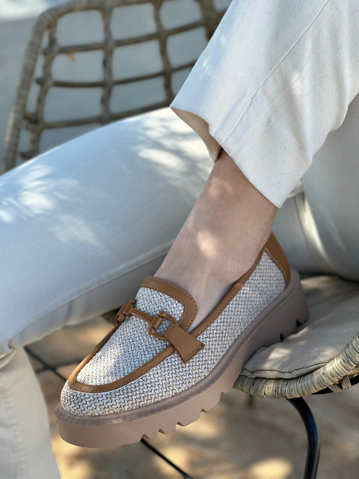 RAFFIA-EFFECT LOAFERS