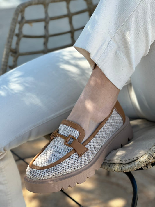 RAFFIA-EFFECT LOAFERS