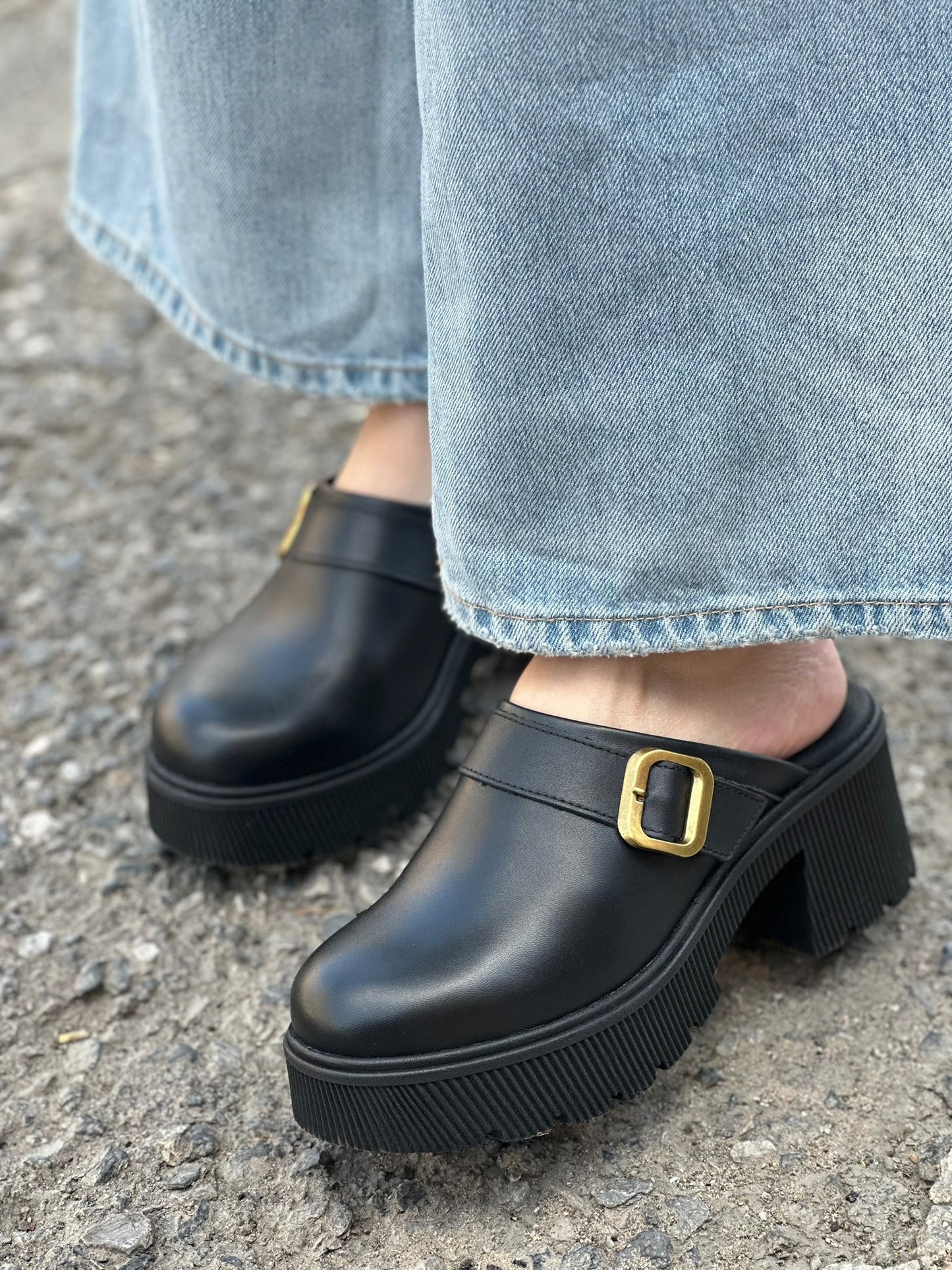 Chunky δερμάτινα clogs Ragazza 01246