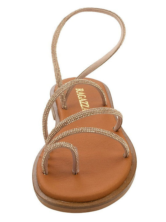 Δερμάτινα σανδάλια με στρας RAGAZZA 01122