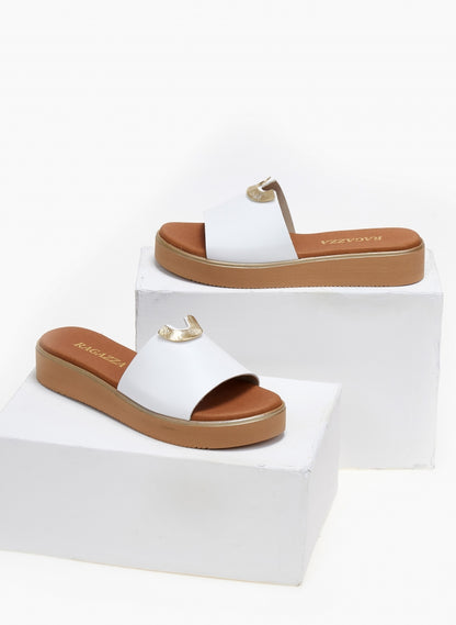 Σανδάλια flatforms δερμάτινα με μεταλλικό σχέδιο Ragazza 01083
